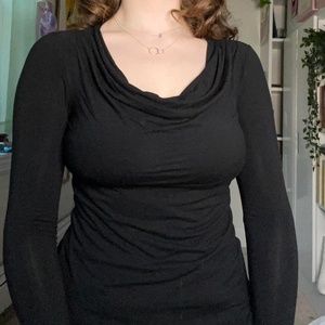black cowl neck long sleeve top